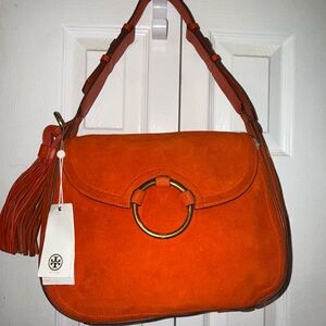 Tory Burch Orange Suede Shoulder Bag